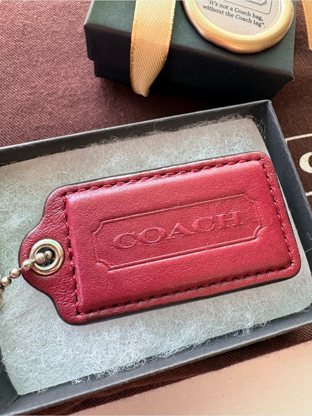 Y2K Large 2.5” Coach Burgundy Oxblood Leather Vintage Hang Tag Bag Charm Key Fob